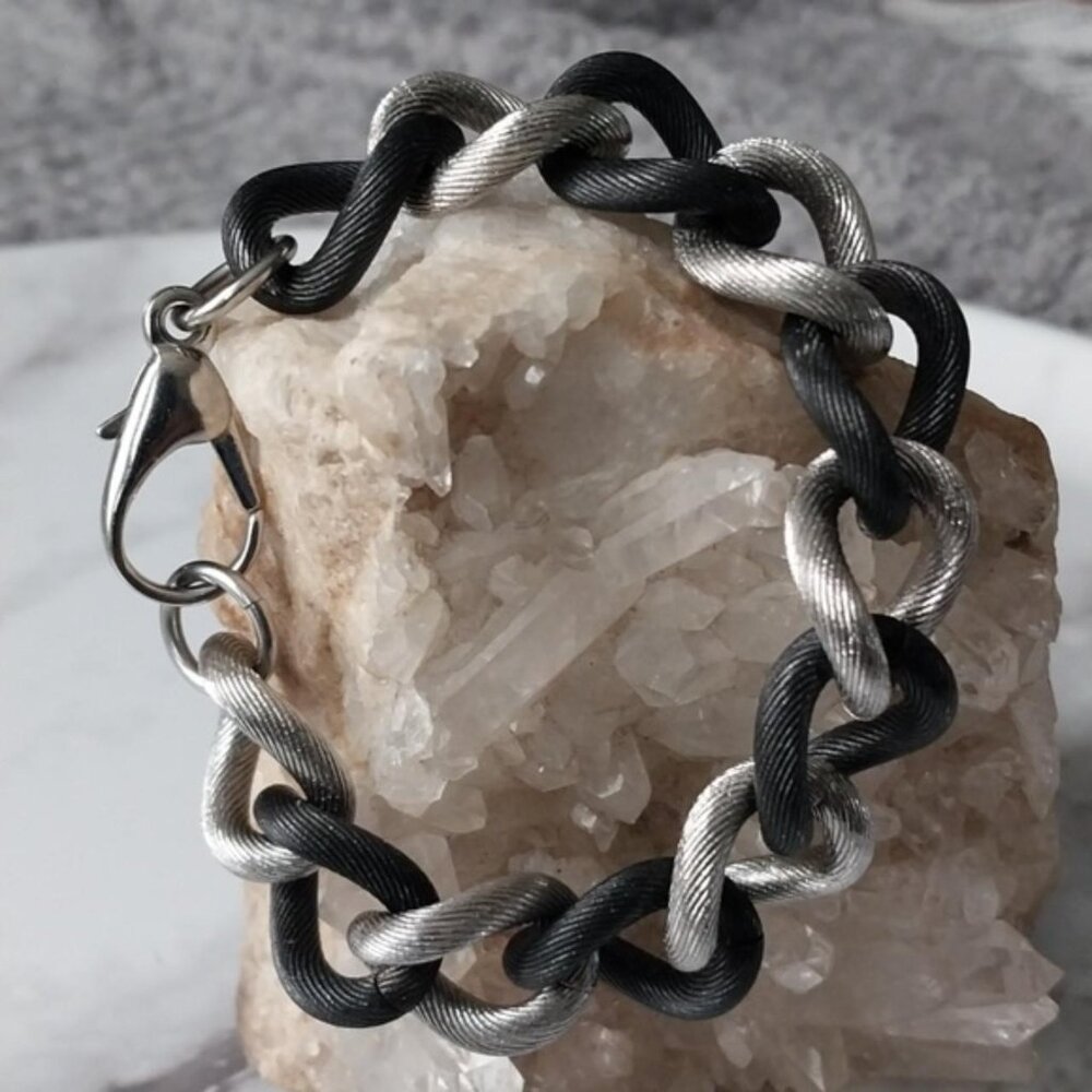 Black / Silver Textured Stainless Steel Bracelet (Unisex)